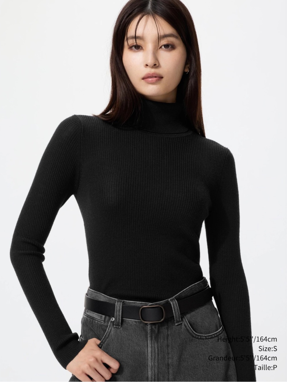 Uniqlo Extra Fine 100% Merino Wool Ribbed Turtleneck Sweater in Black